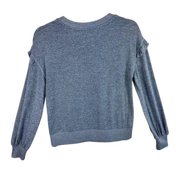 Tahari Gray Long Sleeve Ruffled Long Sleeve Tight Knit Pullover Sweater Size S - Picture 2 of 8